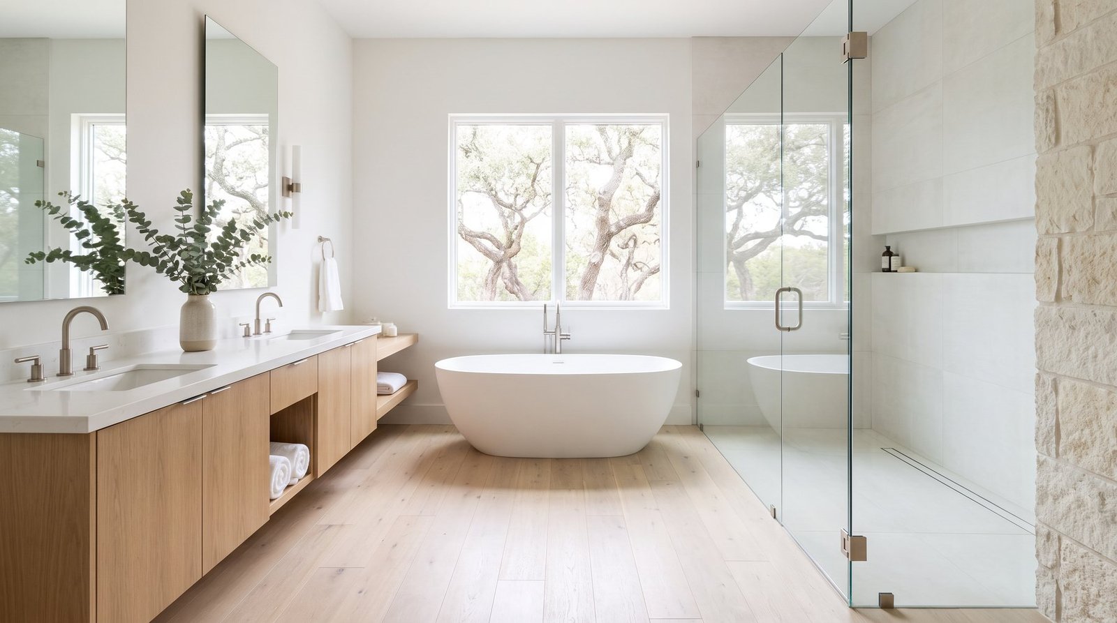 Bright and airy is a lighting and material decision, not an accident